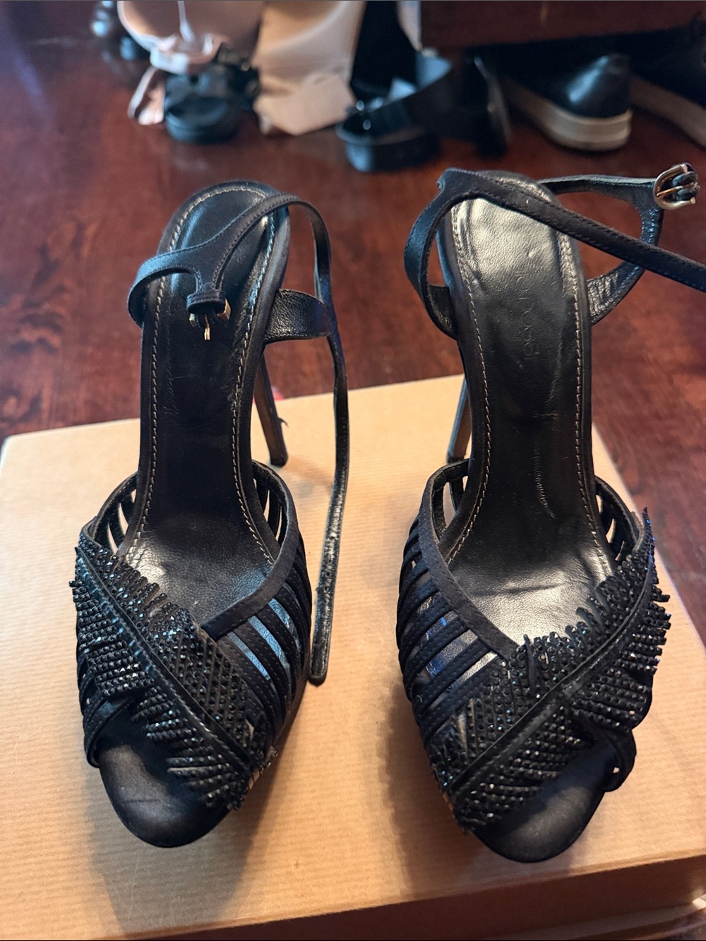 Vintage - Gianvito Rossi Black Beaded Strappy High Heels
